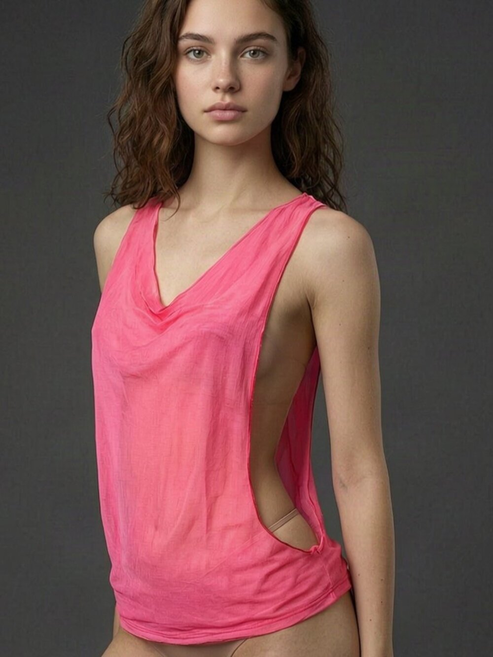 Sexy Sheer Tank Top Racerback Deep Open Sides
